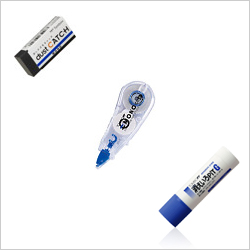 鉛筆、色鉛筆、油性ボールペン、水性ボールペン、シャープペンシル、マーキングペン、修正テープ、消しゴム、修正液、テープのり、スティックのり、液体のり等の製造、販売